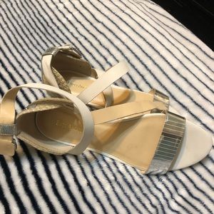 Silver/white strapped flat sandal